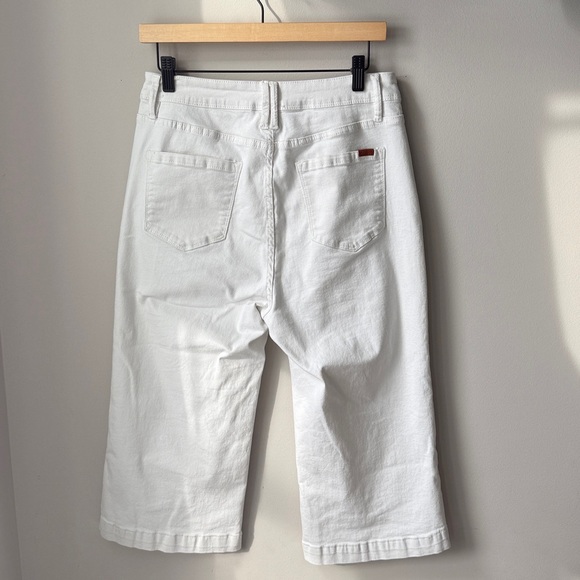 Sidefeel Women's White Wide Leg Jeans High Waisted Stretchy Capri Pants - Picture 3 of 5